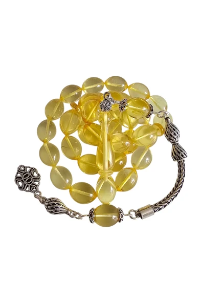 Gümüş Püsküllü  Damla Kehribar Tesbih Lt1275 - Resim 3