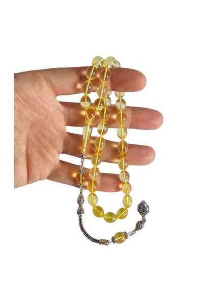 Gümüş Püsküllü  Damla Kehribar Tesbih Lt1275 - Resim 5