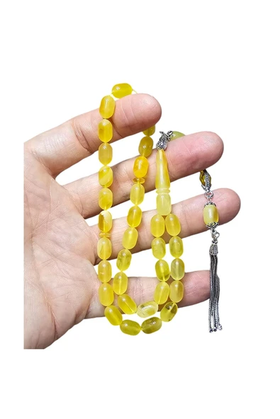 Gümüş Püsküllü Mat Damla Kehribar Tesbih Lt1271 - 7