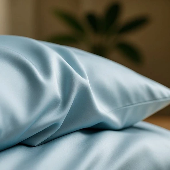 Antibakteriyel Terletmeyen İpek Saten Yastık Kılıfı 2'li 50x70 Mavi - Resim 6