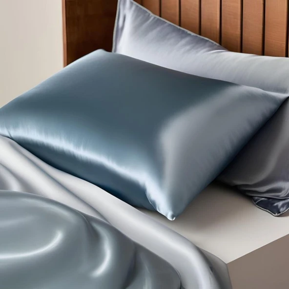 Antibakteriyel Terletmeyen İpek Saten Yastık Kılıfı 2'li 50x70 Mavi - Resim 3