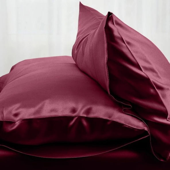 Antibakteriyel Terletmeyen İpek Saten Yastık Kılıfı 2'li 50x70 Bordo - Resim 5