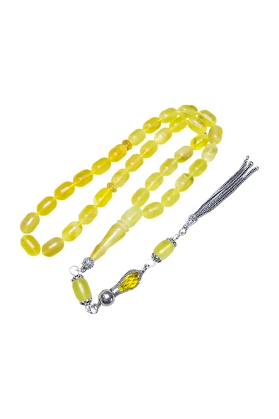 Gümüş Püsküllü Mat Damla Kehribar Tesbih Lt1271 - 6