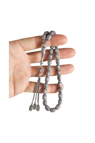 Özel Kutusunda Altın İşçilikli Fizyon Gümüş Tesbih Lt1332 - Resim 3