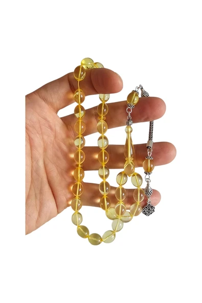 Gümüş Püsküllü  Damla Kehribar Tesbih Lt1275 ürün görseli 1