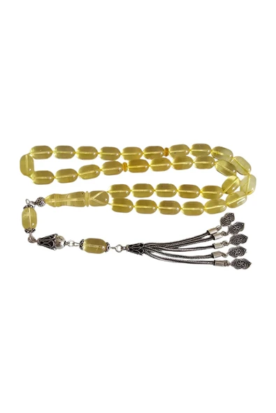 Gümüş Püsküllü  Damla Kehribar Tesbih Lt1272 - 5