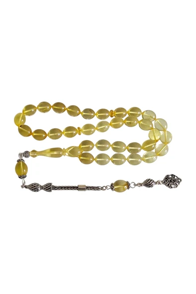 Gümüş Püsküllü  Damla Kehribar Tesbih Lt1275 - Resim 4