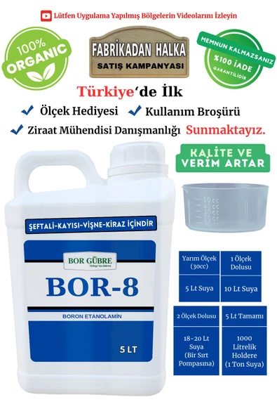 Bor Gübre Şeftali-Kaysı-Vişne-Kiraz İçin Gübre Bor-8/5Lt Kalite ve Verim Artar, Geliştirir, - 1