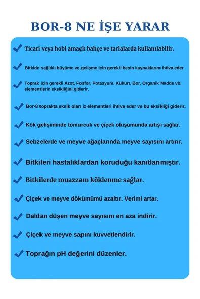 Bor -8 Sıvı Gübre 5 Lt Köklenme Ve Direnç Artışı Oluşturur. Ürün Kalitesi Ve Verimini Arttırır. - 5