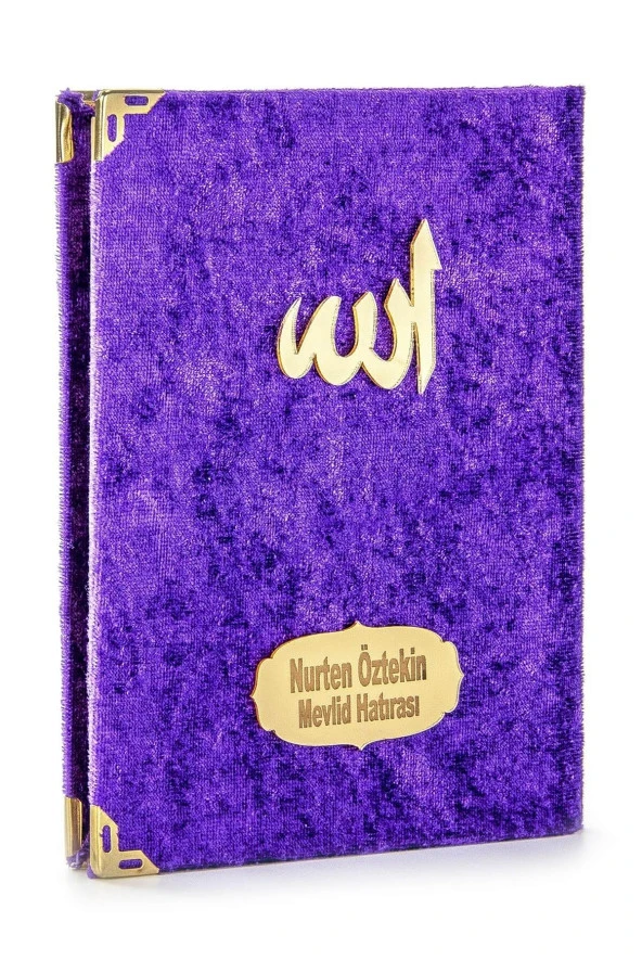 20 Adet Kadife Kaplı Yasin Kitabı - Çanta Boy - İsim Baskılı Plaka - Tesbihli - Şeffaf Kutulu - Mor - Hediyelik Yasin Seti - 2