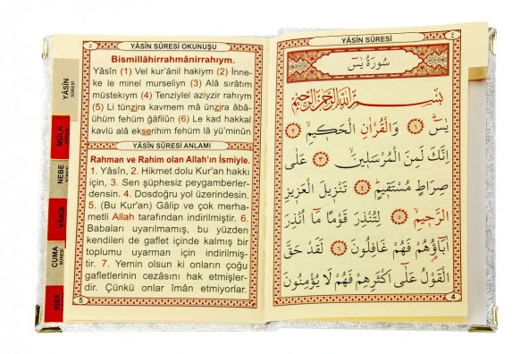 20 Adet Kadife Kaplı Yasin Kitabı - Çanta Boy - İsim Baskılı Plaka - Tesbihli - Şeffaf Kutulu - Krem - Hediyelik Yasin Seti - Resim 3