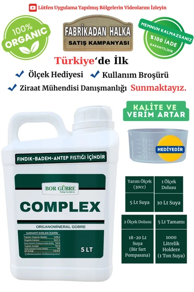 Bor Gübre Fındık, Badem, Antep Fıstığı İçin Mikro Elementli Organik Gübre Complex- 5Lt Kalite ve Verim Artar - 1