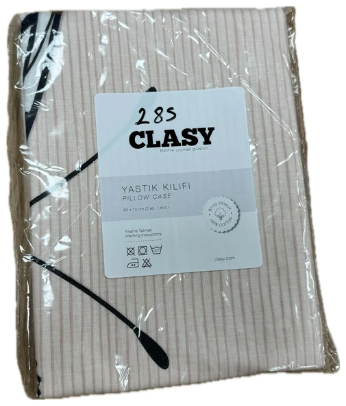 Clasy Ranforce %100 Pamuk 2 Adet Yastık Kılıfı Kelebek Desenli Pudra - 2
