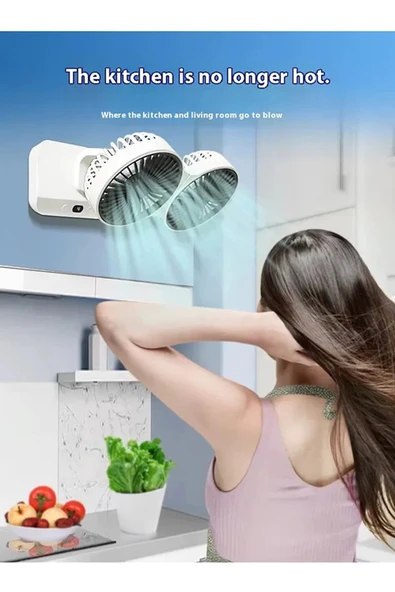 Masaüstü Dijital Ekranlı Çift Fanlı Led Işıklı Soğutucu Fan Ev Ofis Şarjlı Vantilatör - 4