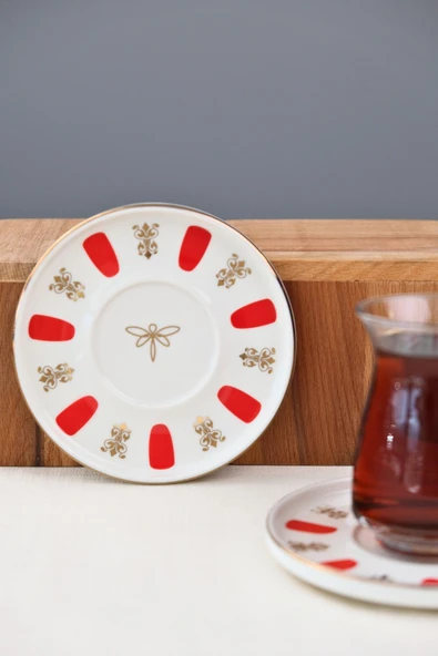 Tabak Evi Porselen Acem Zade Kırmızı Çay Tabağı 12,5cm Tekli - 6