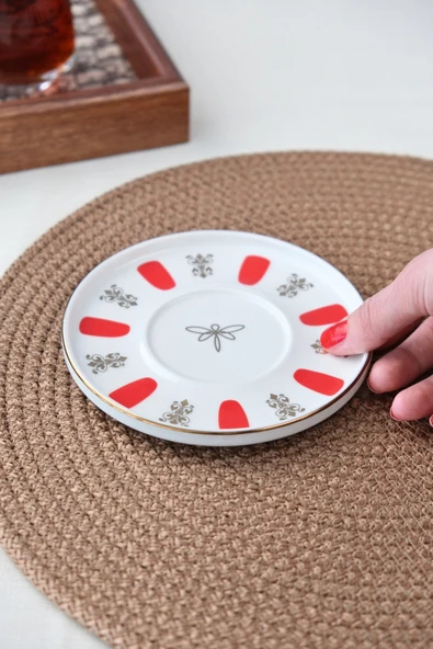 Tabak Evi Porselen Acem Zade Kırmızı Çay Tabağı 12,5cm Tekli - 2