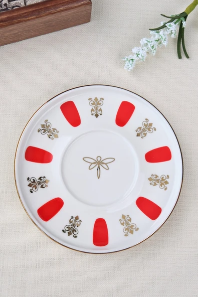 Tabak Evi Porselen Acem Zade Kırmızı Çay Tabağı 12,5cm Tekli