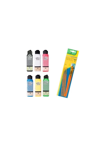 Artdeco Lisans Kırtasiye Aredeco Akrilik Boya 140 ml 6 Renk + Fanart Fırça Seti Dove 2 Turuncu Sap 5'li - 1