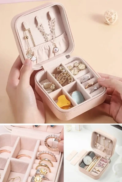 PEMBE Takı Kutusu Düzenleyici Taşınabilir Mücevher-Takı Saklama Kutusu Mini Çoklu Takı Organizeri