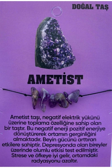 KampusKirtasiyem Ametist Taşı Kırık Taş Mor Pozitif Enerji Denge Stres Şans Için Şifalı DoğKampusKirtasiyem Bileklik - 1