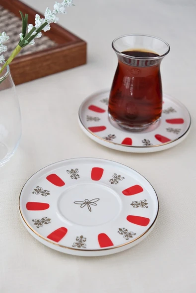 Tabak Evi Porselen Acem Zade Kırmızı Çay Tabağı 12,5cm 2 li - 3