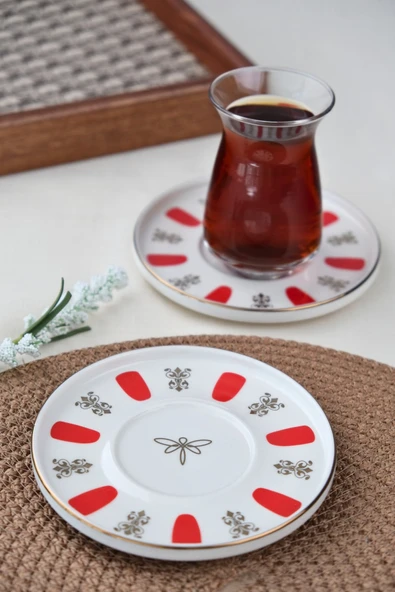 Tabak Evi Porselen Acem Zade Kırmızı Çay Tabağı 12,5cm 2 li - 2