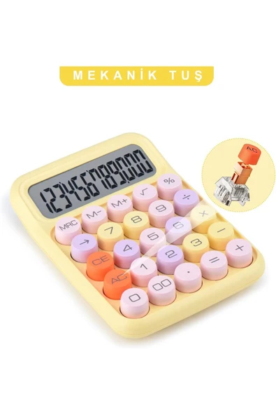 Kampus Kırtasiyem Renkli Çok Şirin 12 Hane Mekanik Hesap Makinası Büyük Ekranlı 4 Fonksiyonlu Ev Ofis Okul Sa - 4