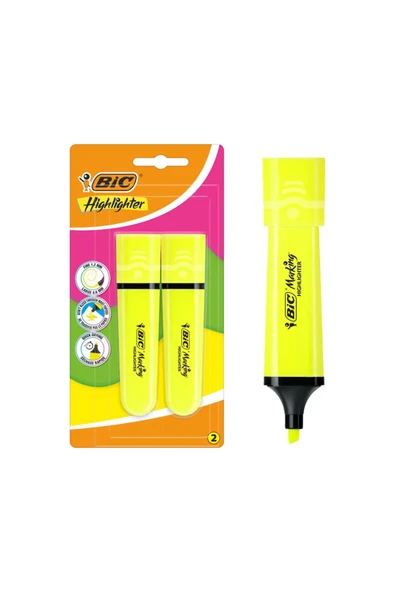 Bic Marking Highlighter Flat Yassı Gövdeli İşaretleme Kalemi Neon Sarı 2'li - 1