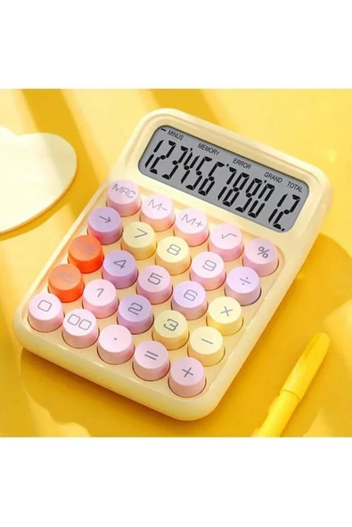 Kampus Kırtasiyem Renkli Çok Şirin 12 Hane Mekanik Hesap Makinası Büyük Ekranlı 4 Fonksiyonlu Ev Ofis Okul Sa - 3