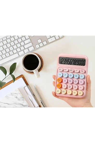 Kampus Kirtasiyem Renkli Çok Şirin 12 Hane Mekanik Hesap Makinası Büyük Ekranlı 4 Fonksiyonlu Ev Ofis Okul Pe - 7