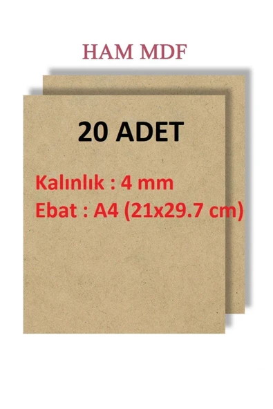 mobilreyon 20 Adet Duralit Ham Mdf , 4 mm kalınlık , A4 ebatında