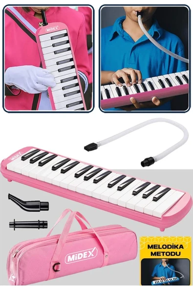 Ticon Melodika 32 Tuşlu Çantalı Pembe Renk Bez Çantalı Taşıma Kulplu - 3