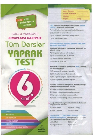 Karma Kitaplar 6. Sınıf Tüm Dersler Yaprak Test (2022-2023) - 1
