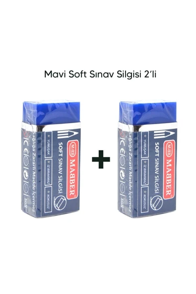 Mabber Kırtasiye Mavi Sınav Silgisi 2'li Set Yumuşak Soft Iz Bırakmaz - 1