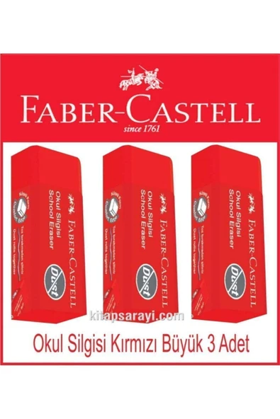 Faber Castell Okul Silgisi Kırmızı Büyük 3 Adet