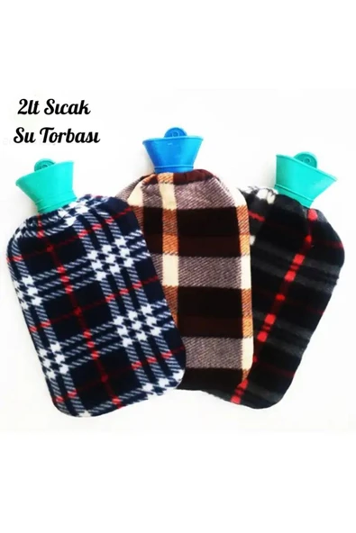KampusKirtasiyem 33x19 Cm 2 Lt Polar Kılıflı Termofor Sıcak Su Torbası Karın Ağrısı Bel Ayak Isıtıcı "1 ADET" - 1