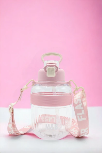 M&B WATER BOTTLE Flash Askılı Sport Matara - Pipetli Boyun Askılı Okul Çocuk Suluğu - Renkli Taşıma Kulplu Su Şişesi