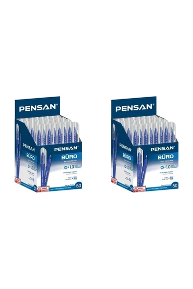 Pensan 2 Paket Pensan Büro Mavi Tükenmez Kalem 50'li Toplam 100 Adet - 1