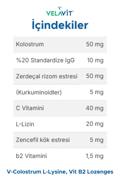 VELAVİT VELAVİT V- Colostrum With L-lysine Vitamin B2 Lozenges 15 Pastil - 2