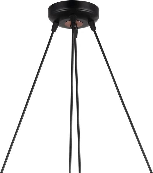 Serta 4'lü Çemberli Siyah Bakır Sarkıt Camlı Avize - Resim 4