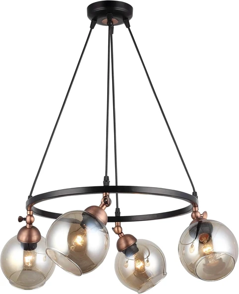 Serta 4'lü Çemberli Siyah Bakır Sarkıt Camlı Avize ürün görseli