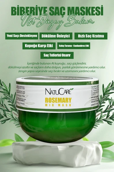 NatuCare Besleyici, Onarmaya Yardımcı, Dökülme Karşıtı Biberiye Saç Bakım Maskesi 230ml - Resim 2
