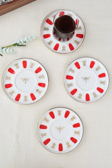 Tabak Evi Porselen Acem Zade Kırmızı Çay Tabağı 12,5cm 4 lü - 2