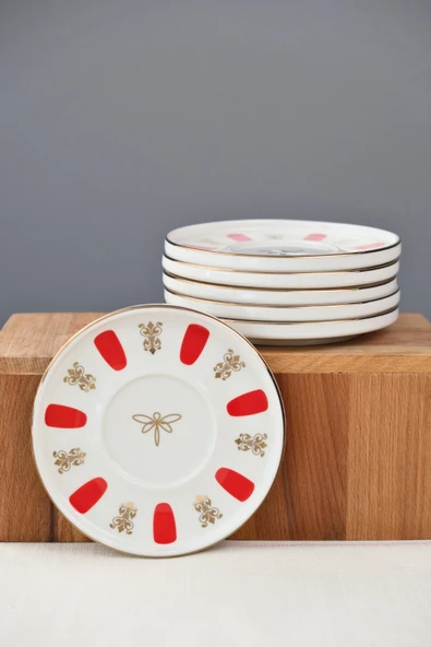 Tabak Evi Porselen Acem Zade Kırmızı Çay Tabağı 12,5cm 6 lı - 3