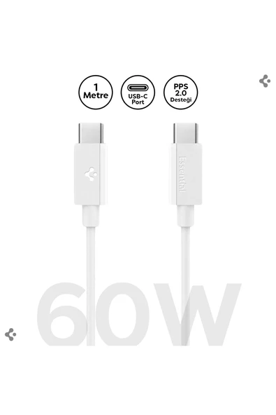 Spigen Essential 1M USB-C to USB-C 60W Kablo ACA08717 Beyaz