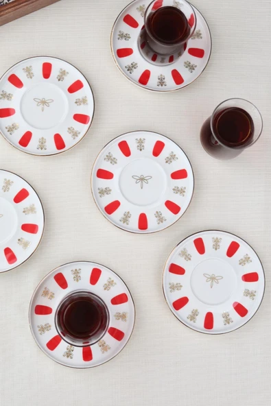 Tabak Evi Porselen Acem Zade Kırmızı Çay Tabağı 12,5cm 6 lı - 5