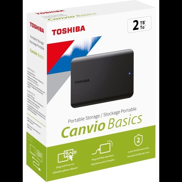 Toshıba Hdtb520ek3aa, Canvio Basics, 2tb, 2.5" Usb 3.2, Taşınabilir, Harici Hdd, (black) - 5