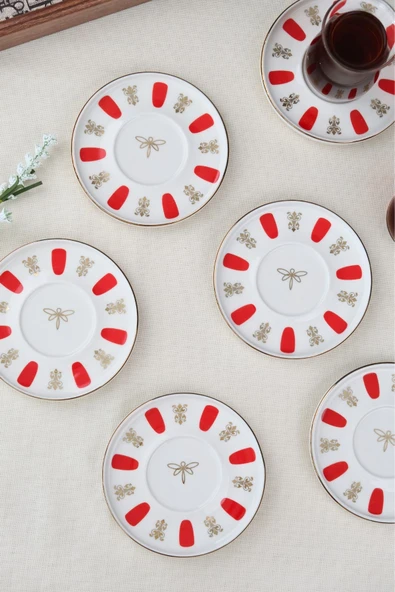 Tabak Evi Porselen Acem Zade Kırmızı Çay Tabağı 12,5cm 6 lı - 4