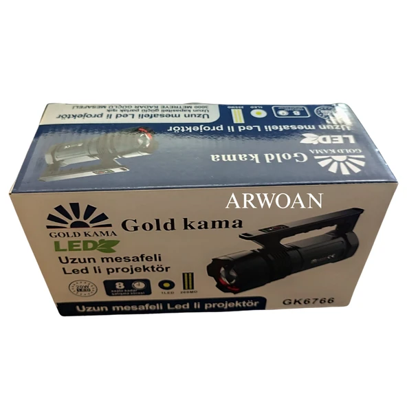 GK6766 LED Projektör Fener | Uzun Menzilli Şarjlı El Feneri, Yüksek Lümenli - Resim 8