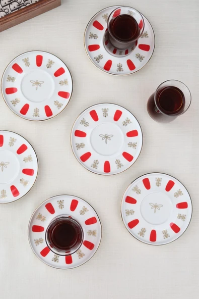 Tabak Evi Porselen Acem Zade Kırmızı Çay Tabağı 12,5cm 6 lı